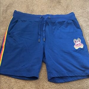 Psycho Bunny Blue Athletic Shorts with Colorful Stripe size L